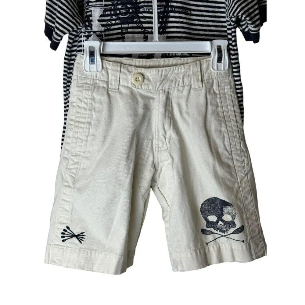 Wes And Willy Ivory And Blue Striped Nautical Pirate Polo Shirt Short Set Size 6